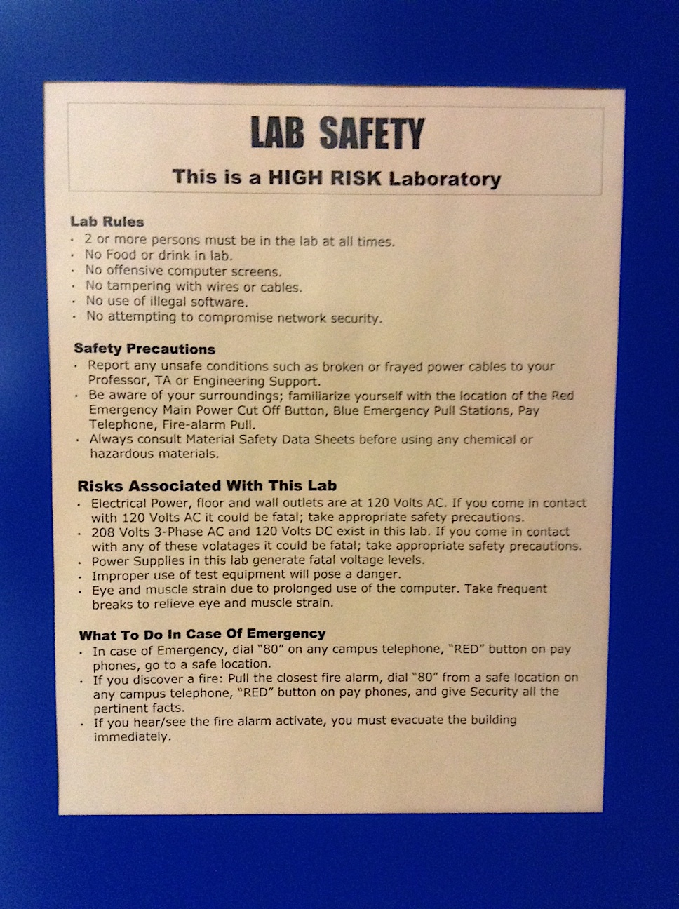 Safety In The Laboratory Electrical Computer And Biomedical Eng Ryerson