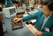 clerk using abacus